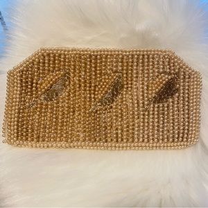 Foreign Vintage Gold Leaf Embellished Beaded Clutch Small Purse